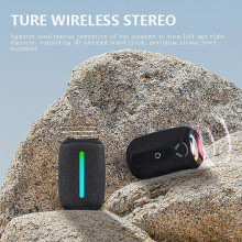 (Black) X12 Portable Bluetooth Speaker with Colorful LED Light, Cylindrical Mesh Fabric, Deep Bass Surround Sound, for Camping Hiking Home