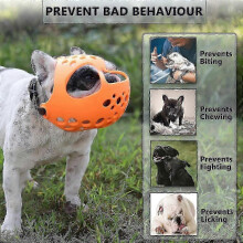 (L, Orange) Short Snout Dog Muzzle,soft Silicone Adjustable Breathable Bulldog Muzzle For French Bulldog Shih Tzu And Pug For Biting Chewing Training