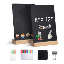 Small Chalkboard Words Sign - 2 Pack 8x12 Inch Tabletop Decorative Chalk Board with Wooden Stand, Double-Sided Erasable