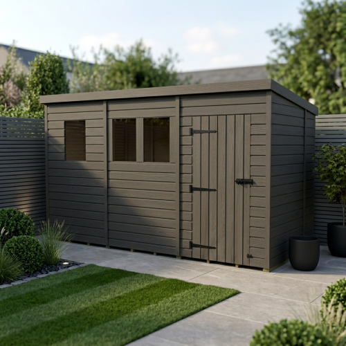13x6 Pent Composite Shed Tanalised (Single Door, With Windows)