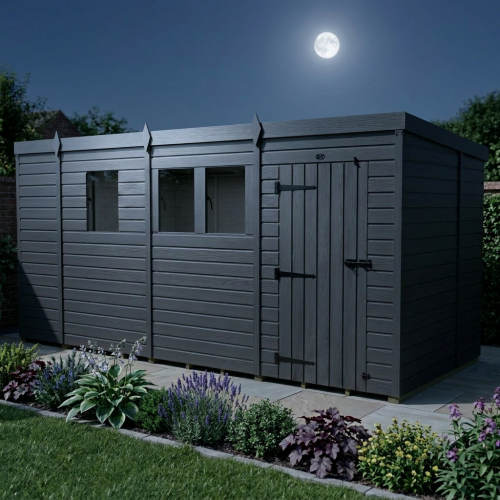 13x6 Pent Composite Shed Tanalised (Single Door, With Windows) 2