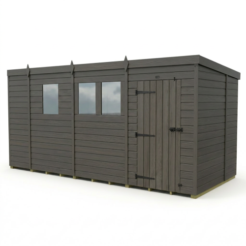 13x6 Pent Composite Shed Tanalised (Single Door, With Windows) 1
