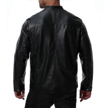 (2XL, Black) Allthemen Mens Classic Stand Collar Zipper Motorcycle Leather Jacket