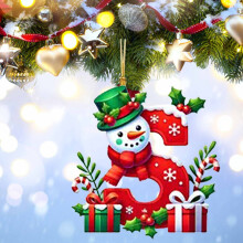 Red Initial Christmas Ornament Acrylic Snowman with Green