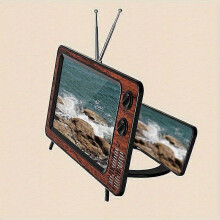 (Brown Wood Grain) 12 Inch Phone Screen Amplifier, Retro TV Shape Foldable Portable 3D Screen Magnifier, Eye Protection for Mobile Devices