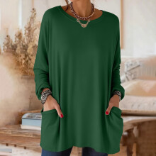 Women's Casual Long Sleeve Top Round Neck Pocket