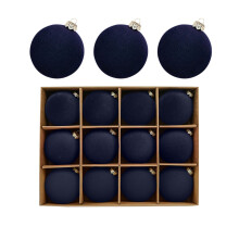 Blue Velvet Flocked Christmas Ornaments 2.4 Inch 12 Pack