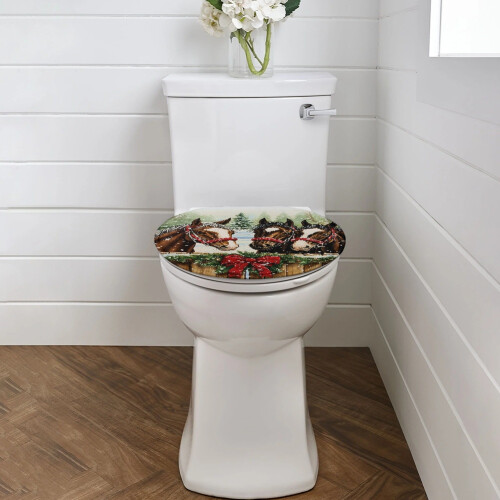 Weihnachtlicher Toilettendeckelbezug in Pferdeform mit elastischem Rand 1