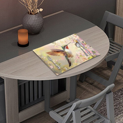 Ensemble de sets de table modernes et doux – Motif colibri et fleur, 2