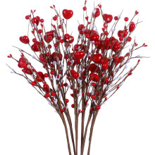 Artificial Red Berry Flower Stems Heart Shape 6 Pcs