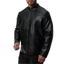(XS, Black) Allthemen Mens Classic Stand Collar Zipper Motorcycle Leather Jacket