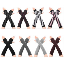Women's Fingerless Arm Warmers Striped Knit 8 Pairs