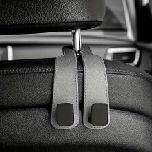 (4 Pcs, Gray) Car Headrest Hooks, Heavy Duty Faux Leather Seat Organizer with Magnetic Buckle, Hanging Hooks for Bags Purses Coats