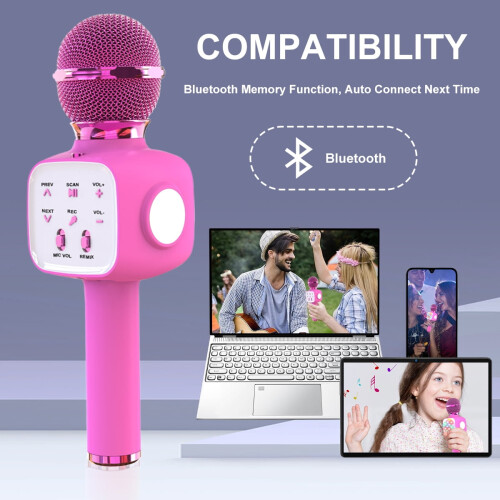 Bluetooth Karaoke Microphone Pink 2