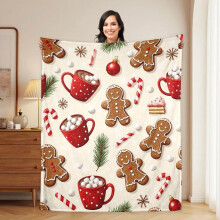 Christmas Flannel Blanket Pink Gingerbread Tree Design