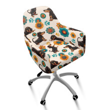 Housse de chaise de salle à manger à motif teckel bohème fleuri