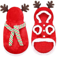 (L) 2025 2pcs Pet Hooded Clothes Striped Scarf Kit Christmas Dogs Cats Reindeer Costume