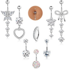 316L Surgical Steel Belly Button Ring 14G Bow Heart Design