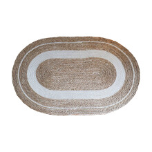 Oval Woven Rattan Rug 30x20in Natural Fiber Non-Slip