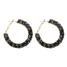 Lady Elegant Round Hoop Earrings Black White