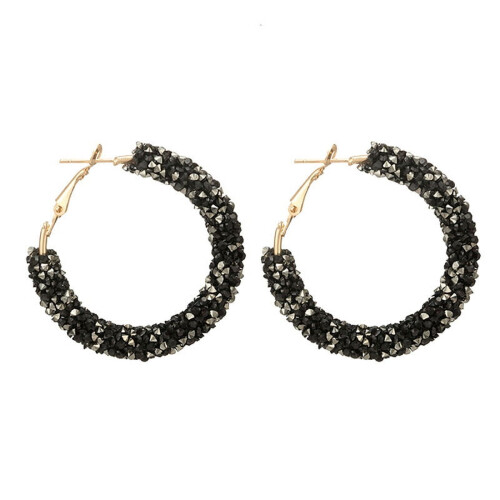 Lady Elegant Round Hoop Earrings Black White