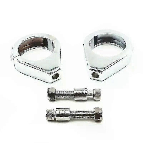 (Chrome) 2pcs 49mm Motorcycle Turn Signal Bracket Front Fork Relocation Clamps Mount Chrome/Black For Harley Dyna softai FXDB XL