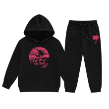 Girls Long Sleeve Hoodie and Pants Sweatsuit Set Black 4-5