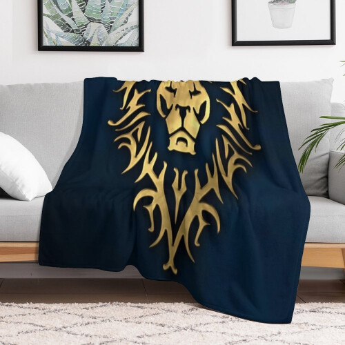 Lion logo throw blanket blue gold 5060 inch 1