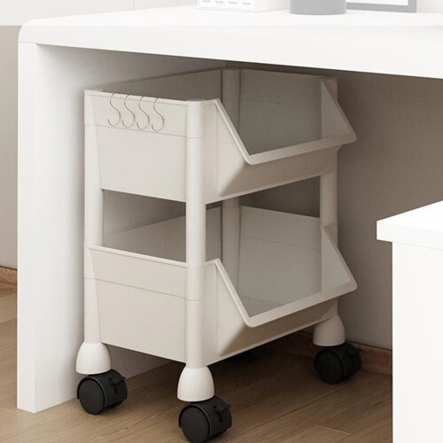 2-Tier Rolling Cart Plastic Storage Trolley 2