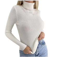 Women's Turtleneck Sweater Ribbed Knit Fitted Pullover