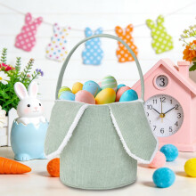 Corduroy Rabbit Ear Easter Basket Green Portable