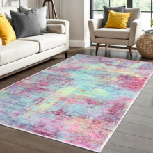 Abstract area rug 4x6 ft washable non-slip pink teal