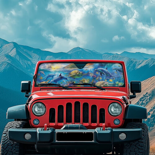 Foldable Ocean Dolphin Windshield Sunshade for Jeep 1