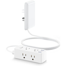 Flat Extension Cord 15FT with 6 Outlets 3 USB 2000J Surge