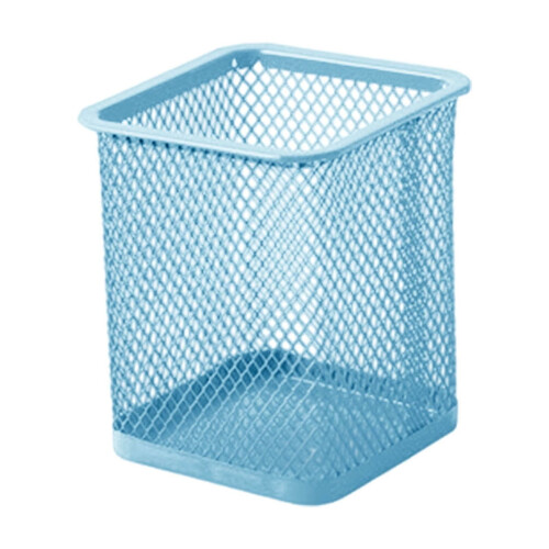 Mesh Pen Holder Light Blue Square Desk Organizer