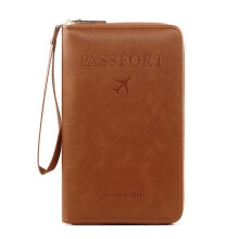 RFID Passport Wallet Brown Slim Travel Organizer with Zipper