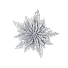 Silver Glitter Poinsettia Artificial Flower 4 inch Clip-On