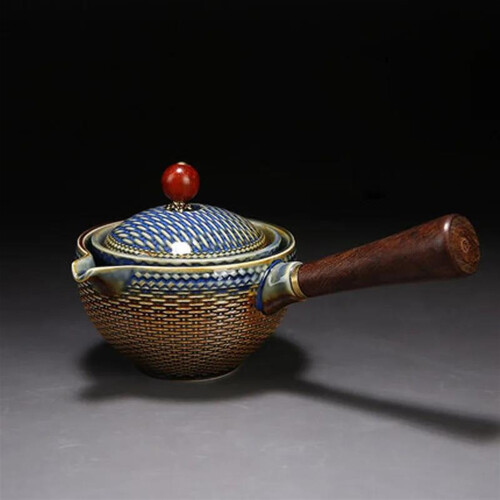 Portable ceramic gongfu tea set with wooden handle