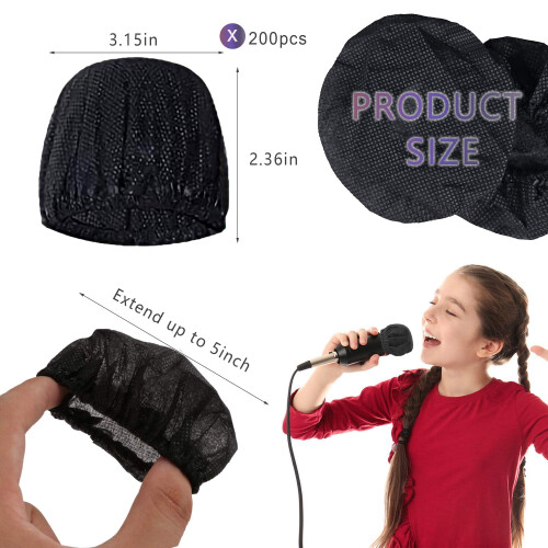 Disposable Microphone Cover Non-Woven Black 200 Pcs 2