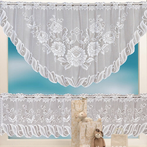 Lace Coffee Cafe Window Tier Curtains Polyester 2 Pieces