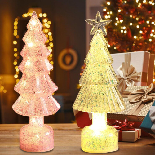 Mercury Glass Christmas Tree Illuminated Silver Decor 1 Pack