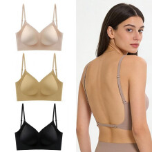 (Deep skin (jelly version), XL) Seamless Low Back Bra Women Thin U-Shape Backless Convertible Straps Invisible Comfort Bra