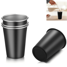 Stainless Steel Pint Cups Black 4 Pack 260 ml