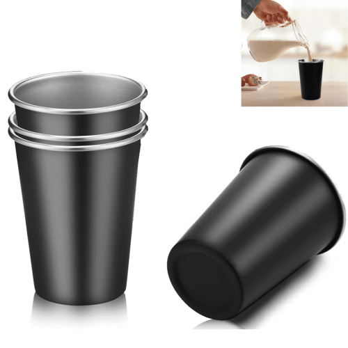 Stainless Steel Pint Cups Black 4 Pack 260 ml