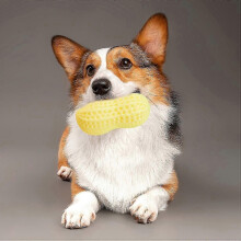 (Yellow) Dog Chew Toy Dog Teething Toy Peanut Shape Bite-resistant Safe No Odor Teeth Cleaning Indestructible-Excellent
