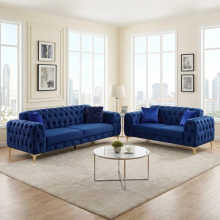 (Blue, 3 Seater) Luxury 1,2,3 Seater Velvet Sofa Chesterfield Settee Lounge Chaise Couch Loveseat