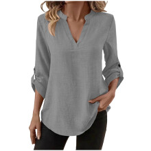 Women's Tunic Top Linen Cotton Blend Gray S