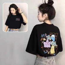 (White, S [recommendation 40-47.5kg ]) Funny Print Black T-Shirt Women Short Sleeve  American Street Style Loose Cotton