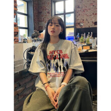 (Off-white, 4xl [recommended 87.5-100kg ]) Summer American High Street Cotton Short Sleeve T-Shirt Women Loose Plus Size Oversized Top