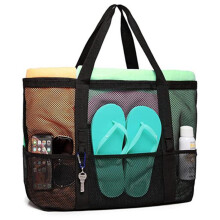 (White) Large Capacity Beach Bag Mesh Swim Bag Multifunctional Travel Handbag Shoulder Beach Tote Toys Storage Bag Swimsuit Organizer
